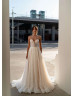 Strapless Glitter Lace Tulle Modern Wedding Dress